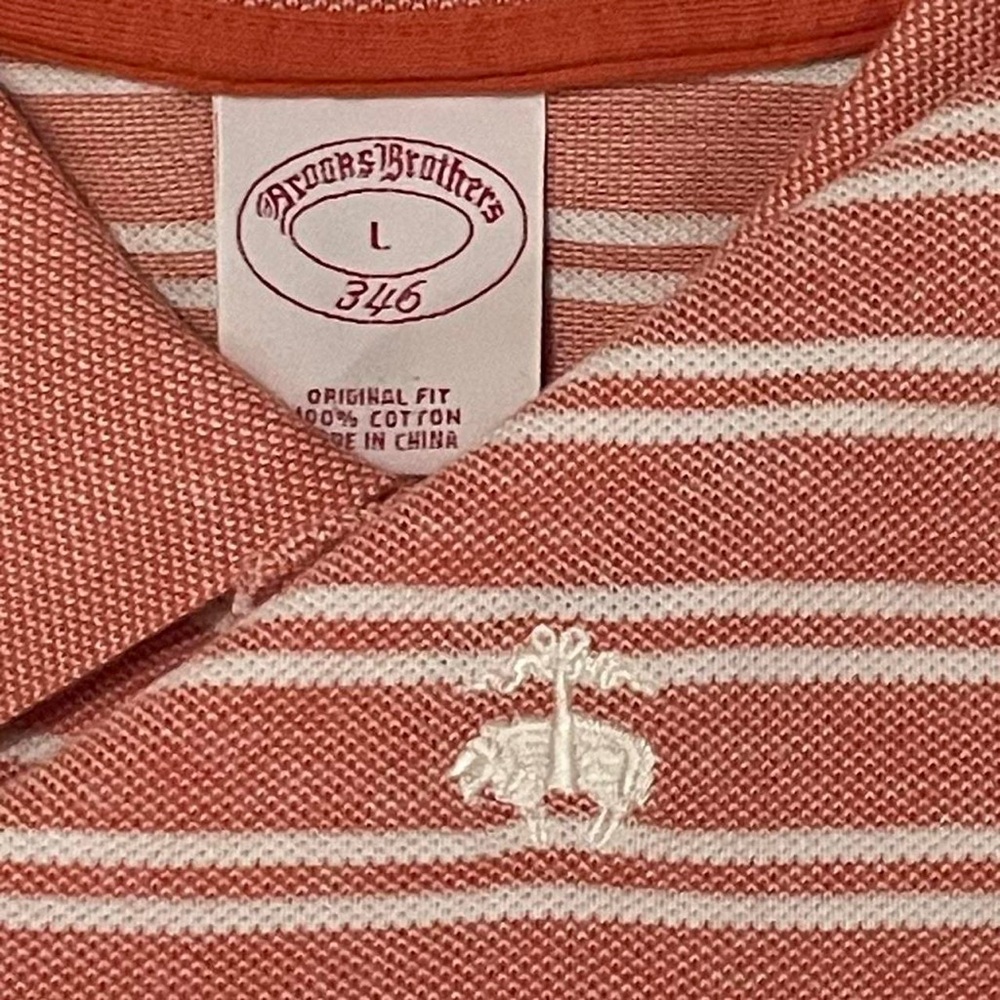 Brooks Brothers Men’s Polo Shirt Large (XL) Orange Striped Original Fit Golf